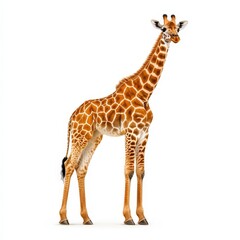 Adorable Young Giraffe Standing Isolated on White Background.