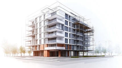 Modern architecture drafts neatly arranged on table in bright studio image