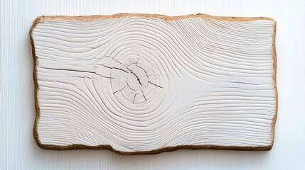 Piece of natural wood on a white background showcasing texture and grain patterns for design and art purposes