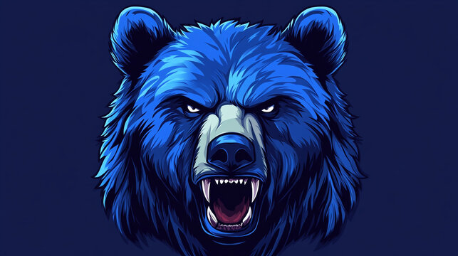 Powerful Blue Grizzly Bear Head  Wild Animal Portrait  Nature Illustration  Fierce Predato