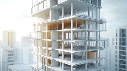 Fototapeta premium Architectural drafts illuminated by sunlight on modern drafting desk in studio image