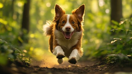 Happy Dog Running in Lush Green Environment