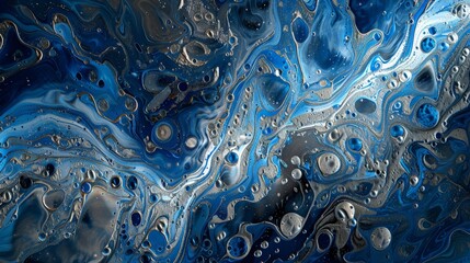 Abstract Blue and Gray Fluid Acrylic Pouring Texture