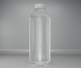 Empty transparent  water bottle with white cap close-up 3d rendering mock-up on a white background for label designs
