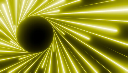 Abstract rendering glowing green tunnel with dynamic lines