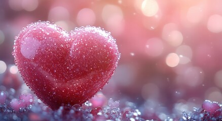 Fototapeta premium Sparkling Dewdrop Heart Romantic Valentine s Day Love Concept