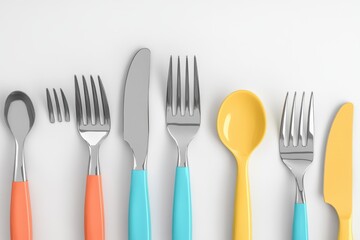 3D Cutlery Set Isolated and White Background