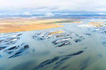 Aerial view of Iceland's coastal rivers and landscapes