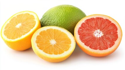 Fototapeta premium Vibrant Citrus Fruits: A Close-Up of Grapefruit, Orange, and Lemon