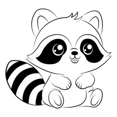 A vector illustration of the sweet little raccoon. Cartoon style image, to color. Coloring page.