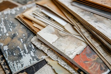 Obraz premium A detailed shot of a range of different textured papers and sketchbooks.
