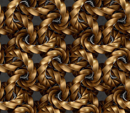 Seamless golden 3D geometric 4D rings pattern for luxury design