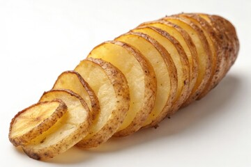 Crunchy outer layer giving way to fluffy interior of spiral fried potato, fluffy, fried