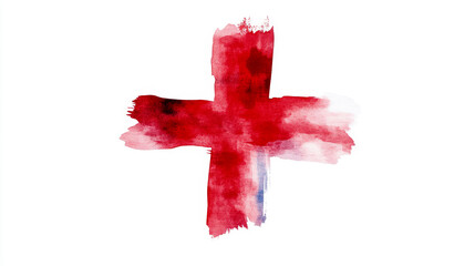 American Red Cross Month Red watercolor cross on white background