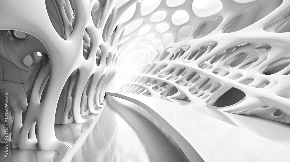 Poster Modern design of a seamless, futuristic tunnel with white organic shapes and patterns