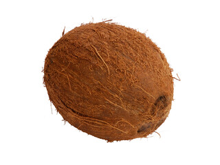 Peeled coconut isolated on transparent layered background.