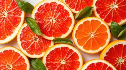 Fresh grapefruit slices arranged in a citrus background, organic, food