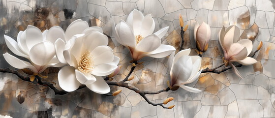 Mosaic of magnolia flowers on a textured backgroun_010
