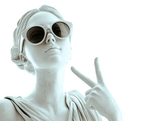 Isolated Statue Woman with Sunglasses and Peace Sign