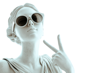 Isolated Statue Woman with Sunglasses and Peace Sign