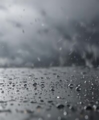 Drops of rain on a glass surface with grey sky in the background, water droplets, weather, wet, droplets