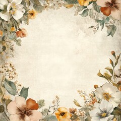 Watercolor Floral Frame Autumnal Hues Botanical Design