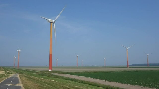 Almere The Netherlands Nuon (Part of Vattenfall) windpark in the polder of Almere Pampus