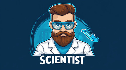 Cartoon Scientist  Lab Coat  Beard  Glasses  Research