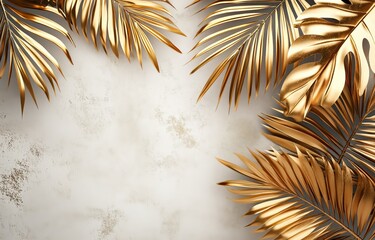 Naklejka premium Luxurious golden palm leaves on a textured light background for modern decor
