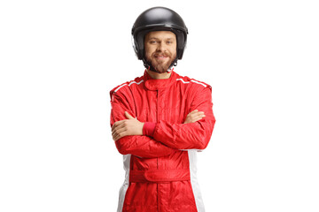Racer with a helmet and a red suit