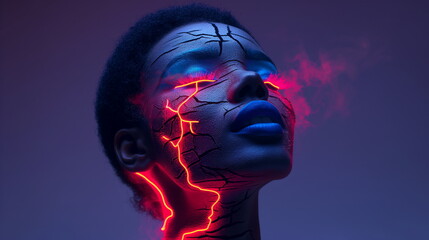 Skin with cracked effect glowing with blue or gold_009