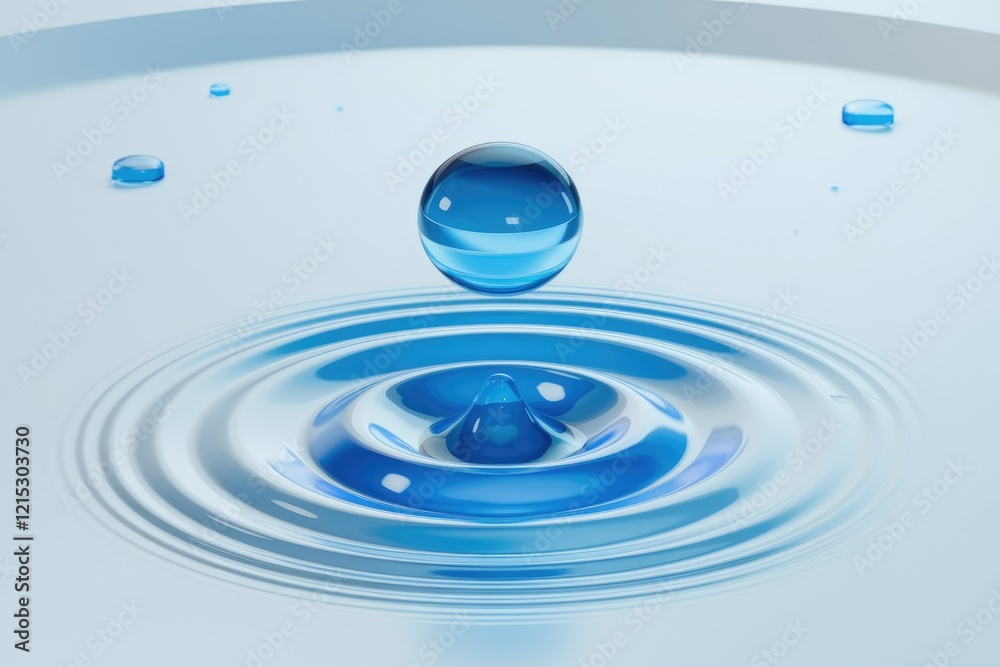 Aufkleber a single water droplet falls, creating concentric ripples on a serene blue surface.