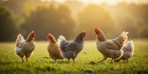 Fototapeta premium chickens in a field