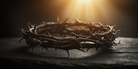 Fototapeta premium the crown of thorns is shown on a wooden table