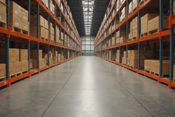 Fototapeta premium a warehouse with many shelves and boxes
