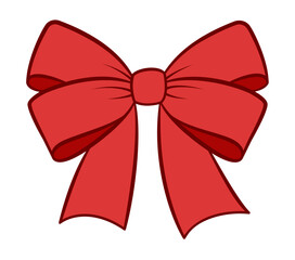 Red Bow doodle style. Hand drawn Trendy flat style cartoon isolated gift ribbon icon, elegant bow for web graphic design, poster, Valentine Day greeting card or gift boxes. Vector illustration
