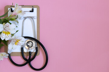 International nurses week. Congratulation for nurse day, space for text. Above light pink background