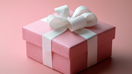 Obraz premium Pastel pink gift box tied with a ribbon and bow.