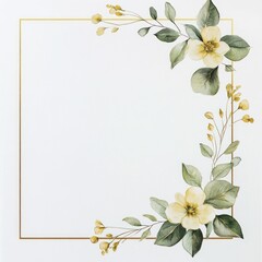Watercolor Floral Frame With Yellow Flowers And Green Leaves