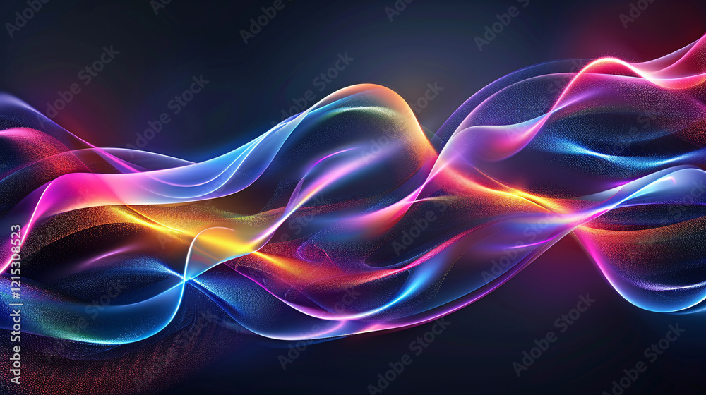 Poster Vibrant abstract wave design with a smooth blend of colors on a dark backdrop