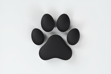 A black paw print, made of five rounded shapes, sits on a white background.