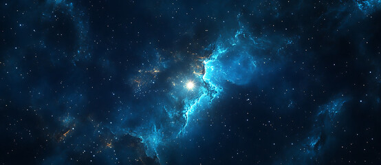 Fototapeta premium Starry sky with a bright star in the center, a starry background with a dark blue color, white stars and constellations, a galaxy background, a celestial theme, a blue night sky.