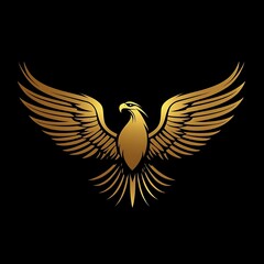 Obraz premium Shining eagle artwork featuring golden wings against a deep background