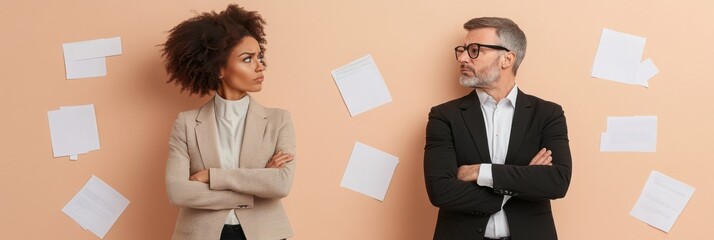 Tension rises between colleagues as conflict unfolds in a modern office environment filled with paperwork