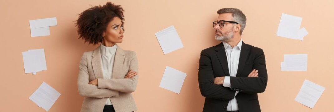 Tension rises between colleagues as conflict unfolds in a modern office environment filled with paperwork