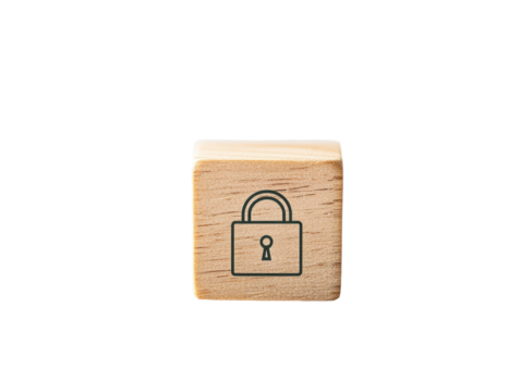 Isolated Wooden Block with Padlock Symbol - Powered by Adobe