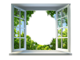 Isolated Open Window with Green Trees View