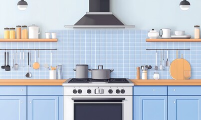 Fototapeta premium illustration of a kitchen with a stove, oven, sink