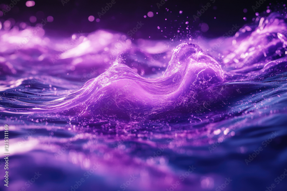 Poster vibrant purple waves crash and sparkle, creating a mesmerizing, ethereal underwater scene.