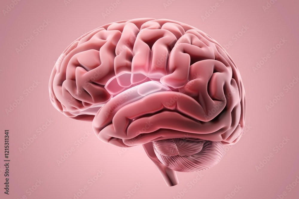Poster A detailed 3D rendering of the human brain, showcasing its intricate structure and convolutions.